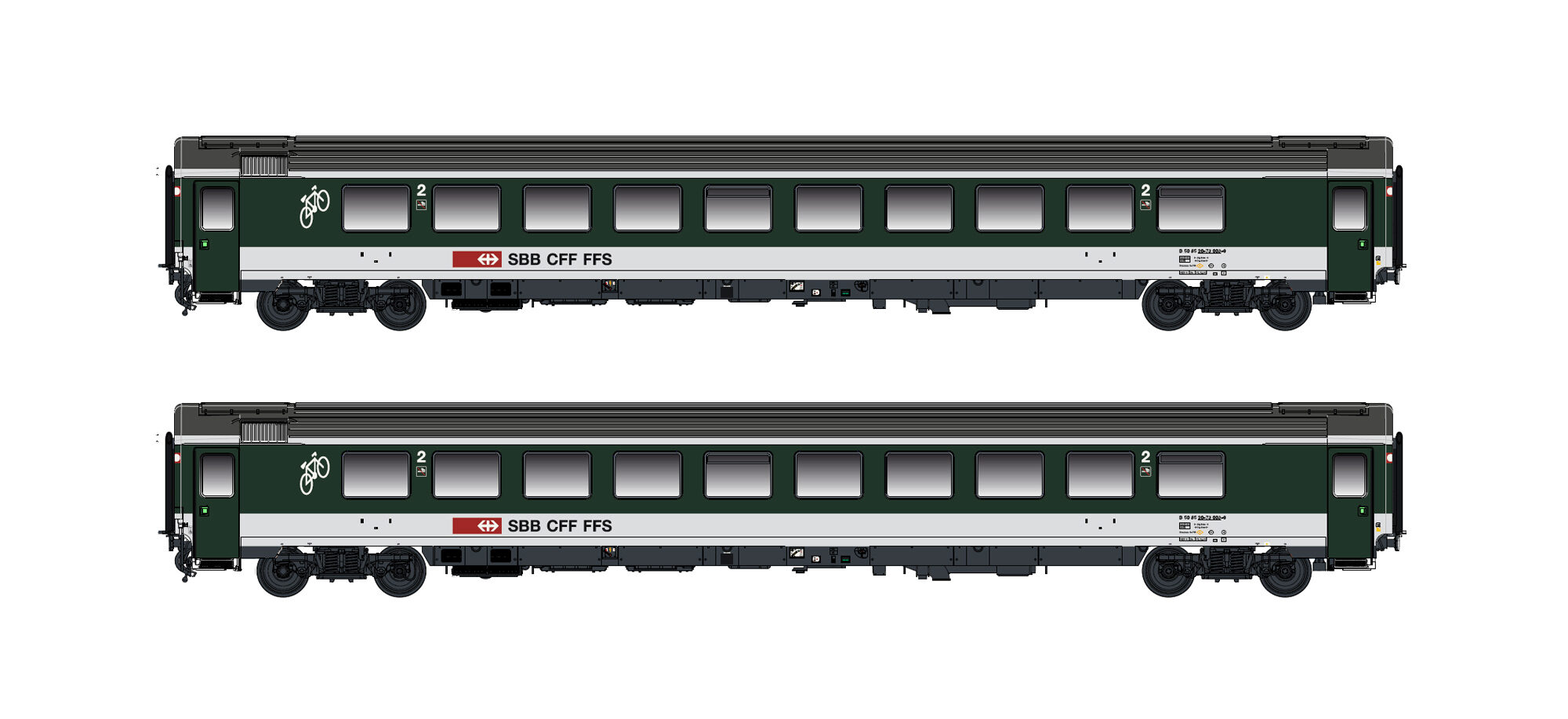 Hobbytrain H25502 SBB 2er Set Personenwagen Bpm  2.Kl. (UIC Z1)  Ep.V-VI  grau